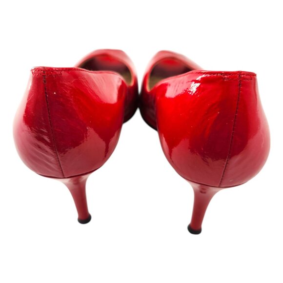 STUART WEITZMAN AUTH $399 Women Red Patent Leather Open Toe Linda Pump Size 9.5 - Picture 6 of 10